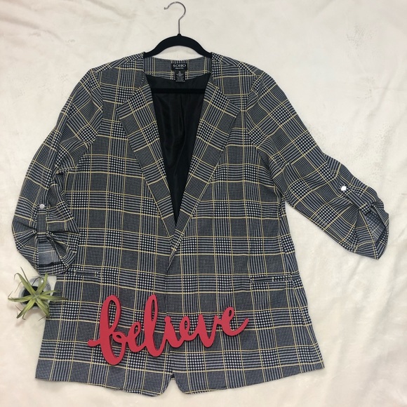 Soho Jackets & Blazers - Soho Navy and White Plaid Blazer